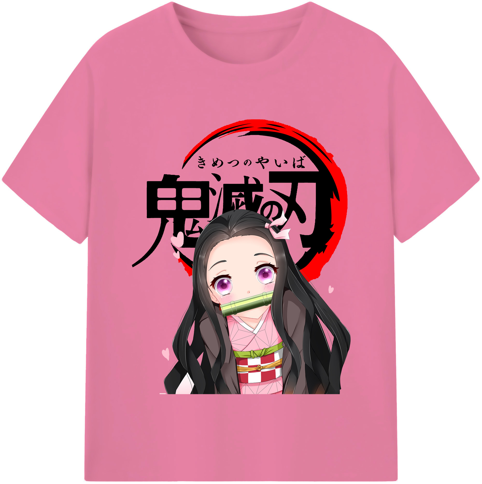 （画像用） 鬼滅の刃（きめつのやいば）竈門 禰󠄀豆子／かまど ねずこ Kamado Nezuko 綿100％半袖Tシャツ（フロントプリント）